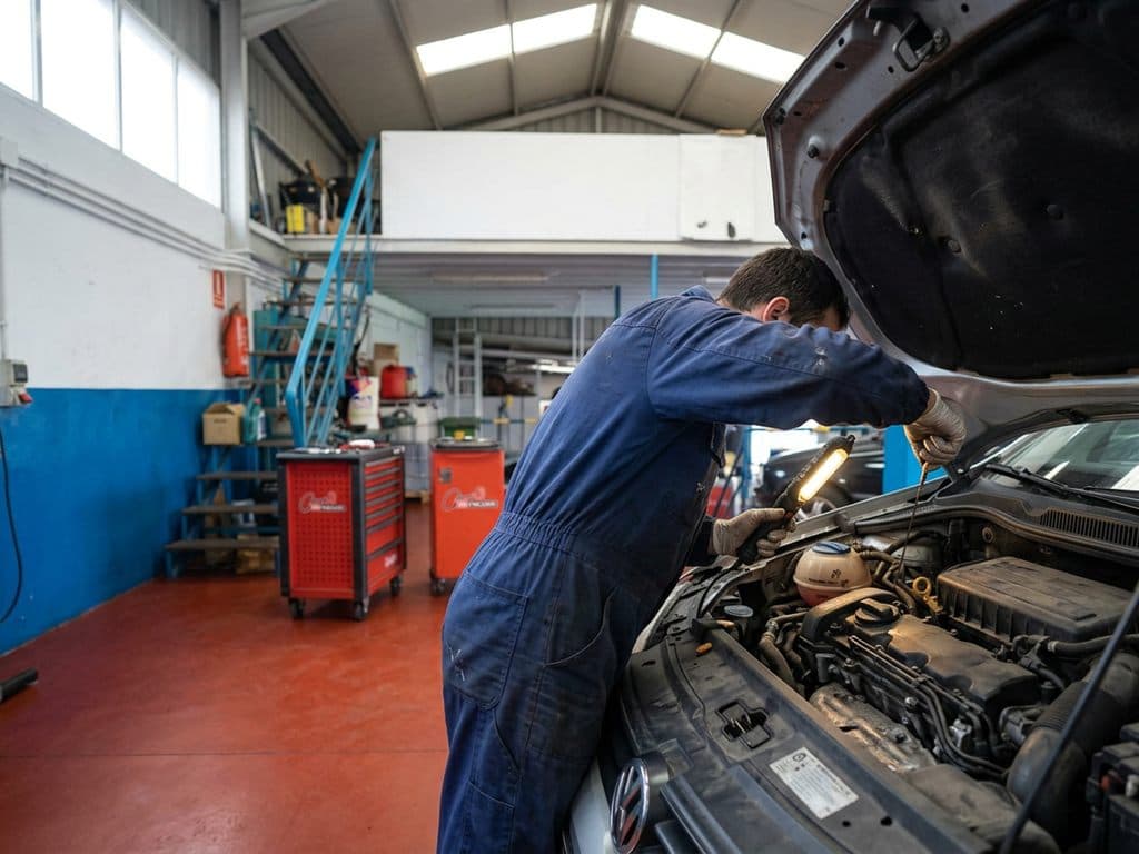 Mecánico de Emipe revisando el motor de un turismo en Fene